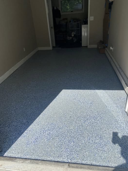 Garage epoxy floor solid gray coat Massachusetts