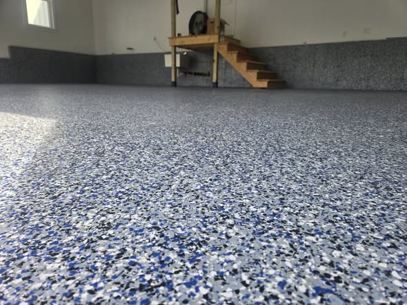 Commercial epoxy floor gray broadcast Massachusetts