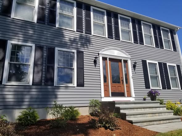 Exterior painting charcoal gray siding Massachusetts
