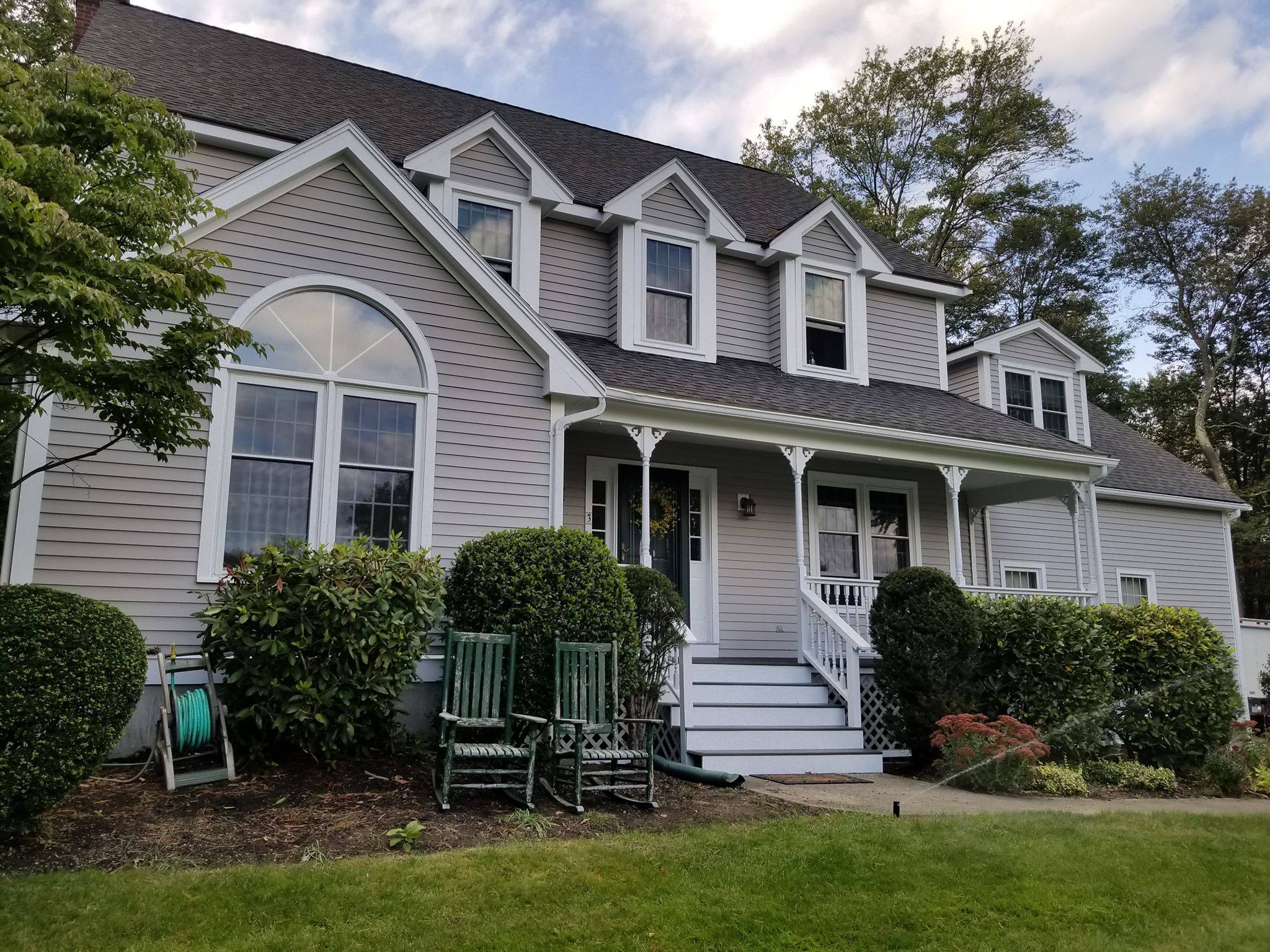 Exterior painting gray cape cod porch Massachusetts