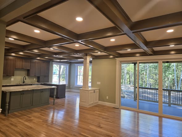 Interior painting coffered ceiling kitchen open plan